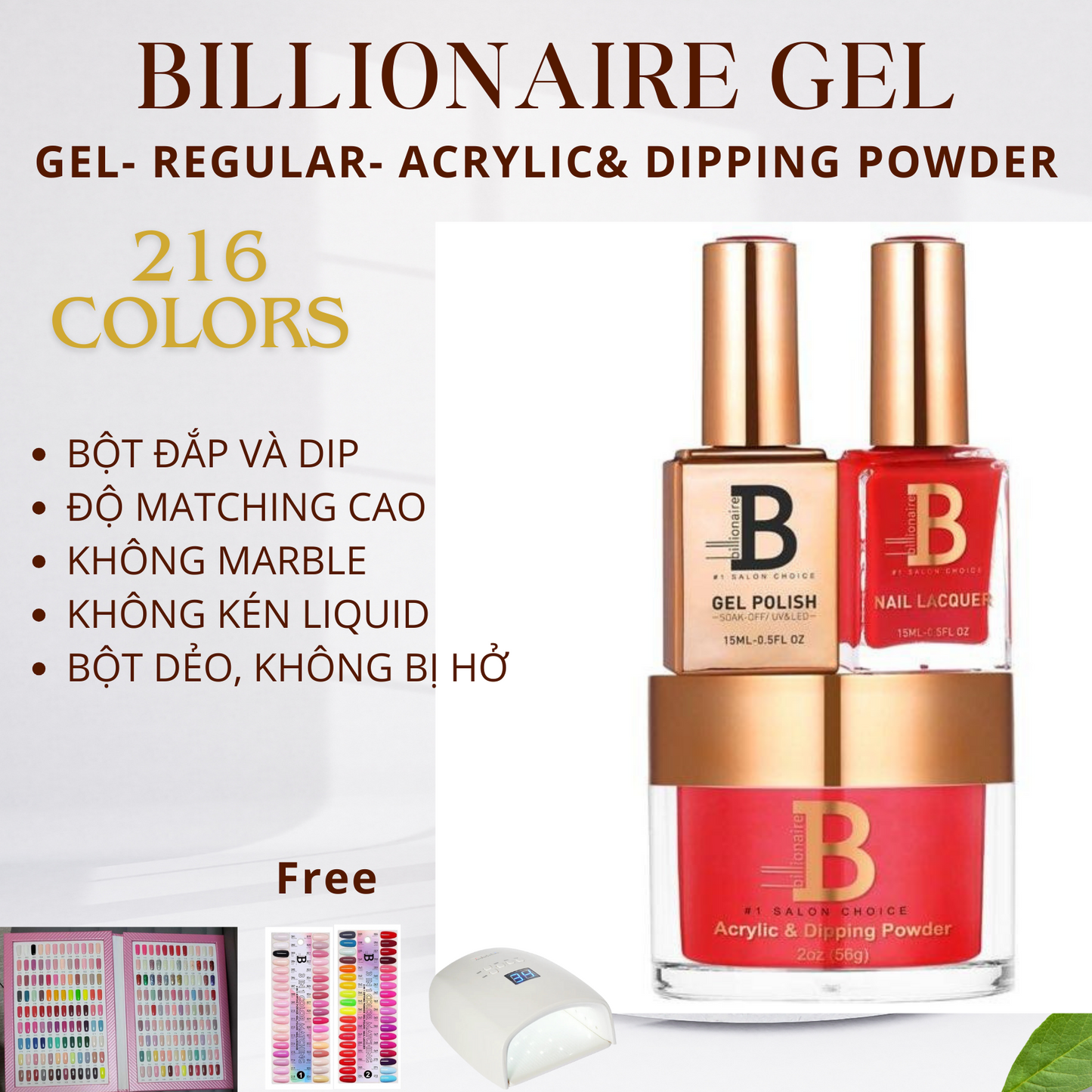 Billionaire Gel 4in1 (Fullset 216 colors). Free 2 Lamps