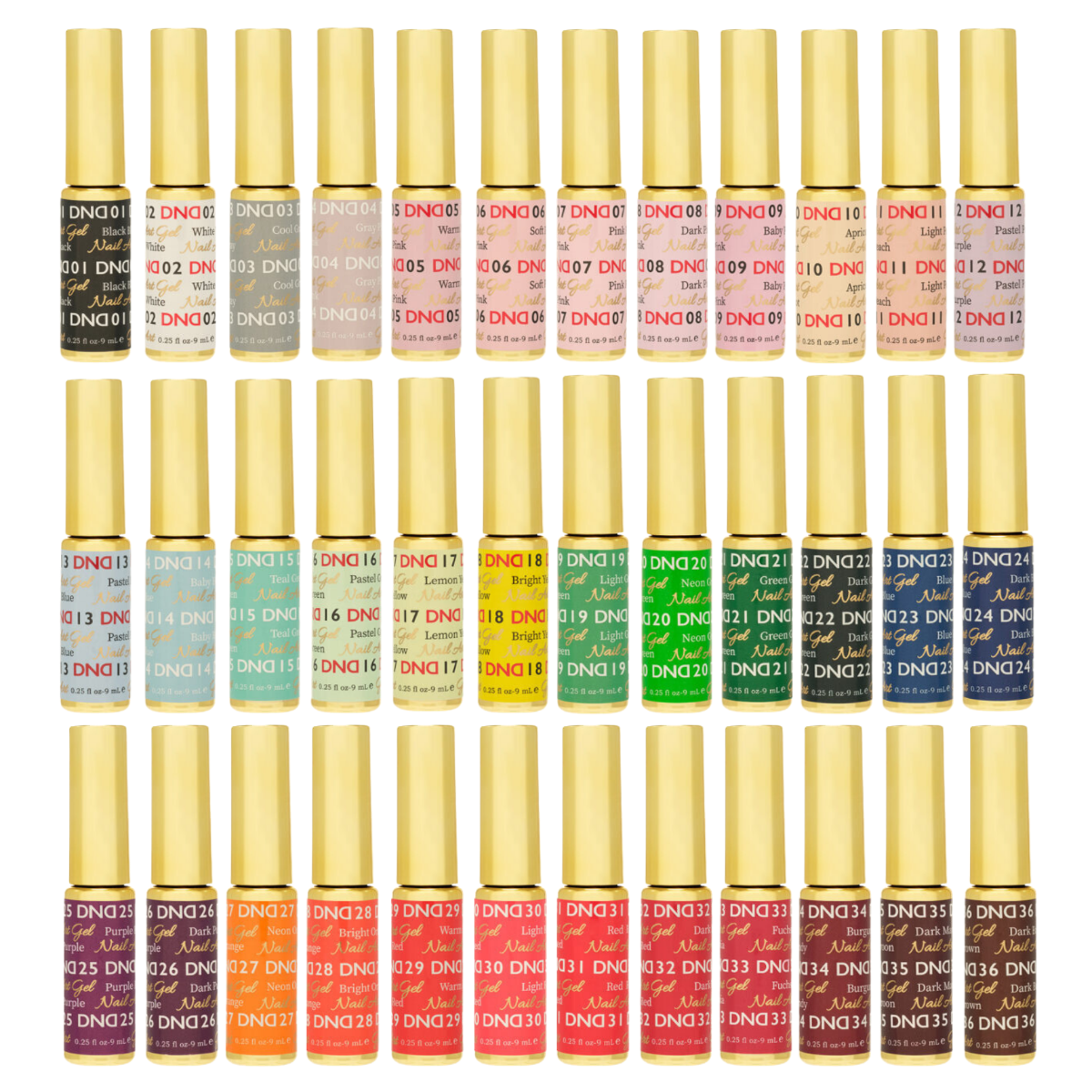 DND Nail Art Gel- Classic Solid Collection, 36pc bundle (Color 1-36)