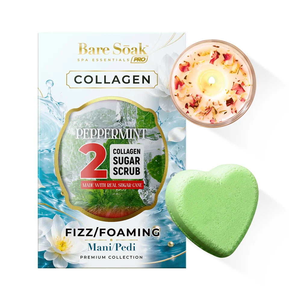 Collagen Foaming/Bubble Pedi Bomb and Massage Candle- 5 Steps Kit (50pcs/case)