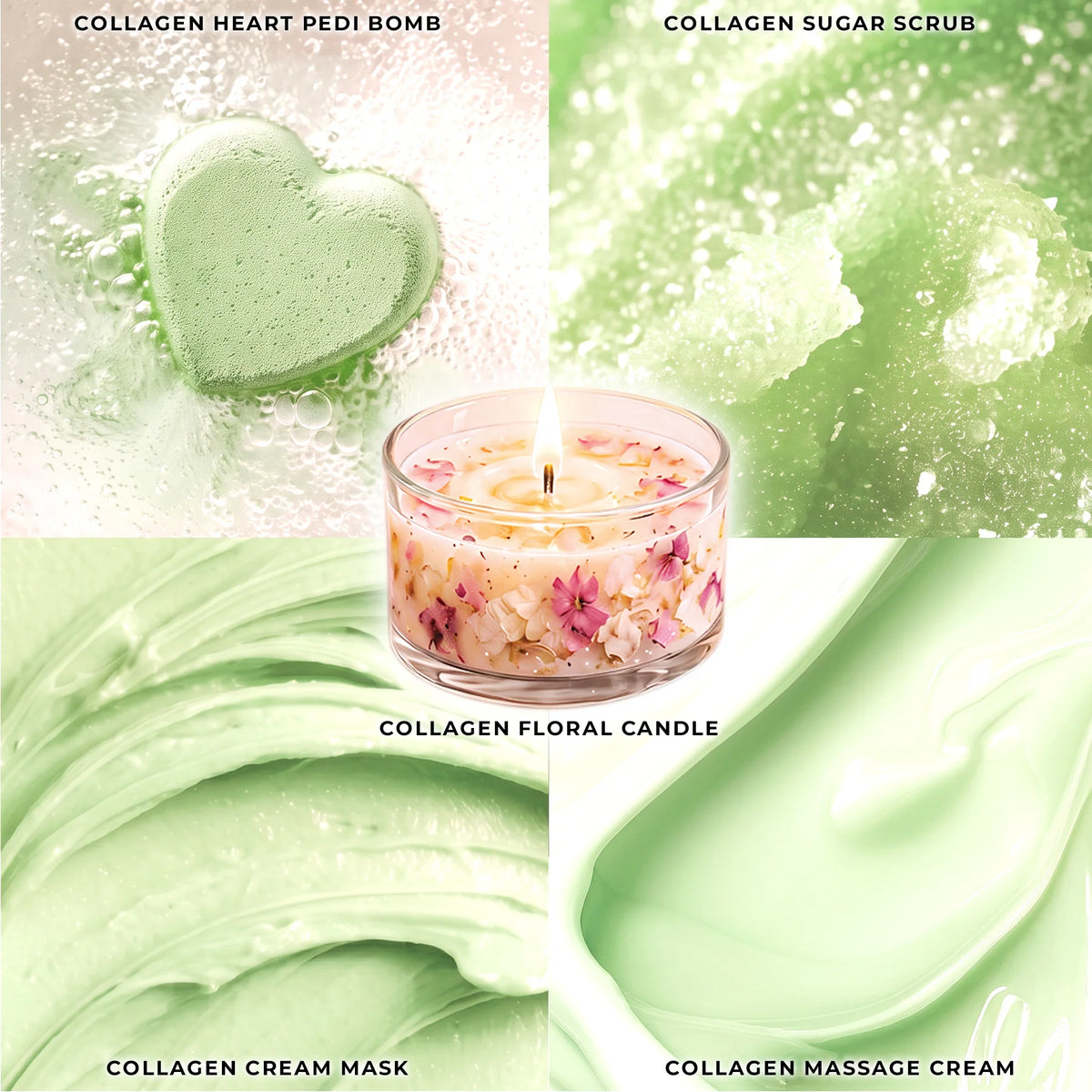 Collagen Foaming/Bubble Pedi Bomb and Massage Candle- 5 Steps Kit (50pcs/case)