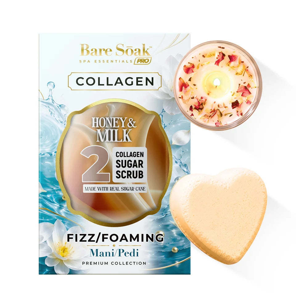 Collagen Foaming/Bubble Pedi Bomb and Massage Candle- 5 Steps Kit (50pcs/case)