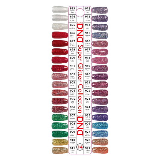 DND Collection 14 SUPPER GLITTER (Gel & Lacquer)- 36 Colors. Free 2 sample charts