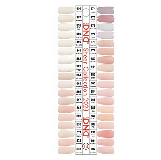 DND Collection 13 SHEER (Gel & Lacquer)- 36 Colors. Free 2 sample charts