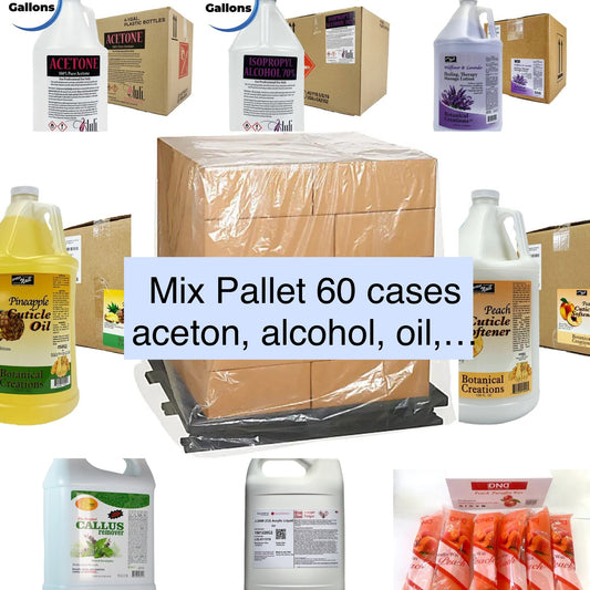 Mix Pallets (60 cases: aceton, alcohol, liquid, lotion, oil…)